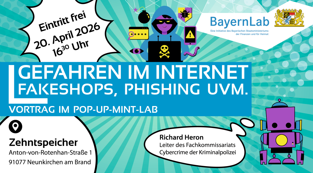 Veranstaltungsgrafik Vortrag im Pop-up-MINT-Lab. Großer Titel 